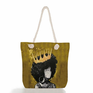 African Girl Painting Handbags Groceries Tote Bag Casual Foldable Eco Reusable Shopping Bag Women Shoulder Bags Travel Beach Bag