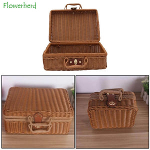 Woven Rattan Suitcase with Hand Gift Box Rattan Cosmetic Storage Box Wicker Rattan Picnic Laundry Baskets Home Storage Baskets