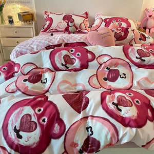 Sanrio Sabanas Hello Kitty Comforter Bedding Accessories Y2k Disney Lotso Sheet Duvet Cover Pillowcase Bed Linens Home 4-piece