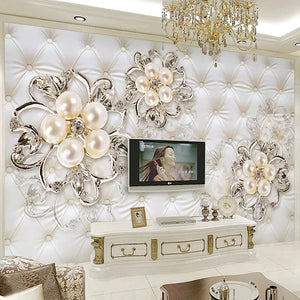 3D Fantasy European Style Soft Pack Stereo Relief Pearl Flowers TV Backdrop Wall Mural Hotel Living Room Luxury Photo Wallpaper