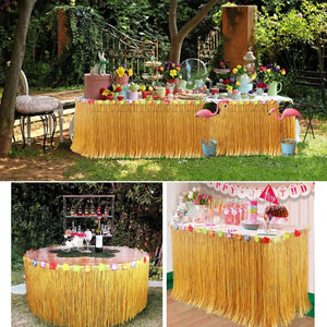 Tropical Luau Party Straw Grass Table Skirt Plastic Flower Decoration Hawaii Theme Wedding Birthday Summer Beach  Party Supplies