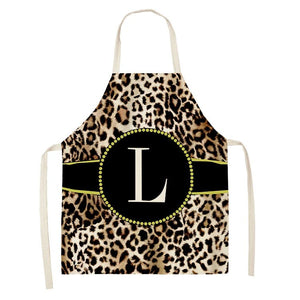 Leopard Monogram Linen Apron Baking Ladies Apron Kitchen Cooking Men Coffee Apron