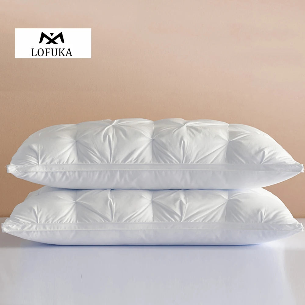 Lofuka Sleep Gift Luxury 100% Goose Down Pillow Down-proof Cotton Cover Neck Protection Bedding 3D Style Queen King Bed Pillow