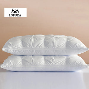 Lofuka Sleep Gift Luxury 100% Goose Down Pillow Down-proof Cotton Cover Neck Protection Bedding 3D Style Queen King Bed Pillow