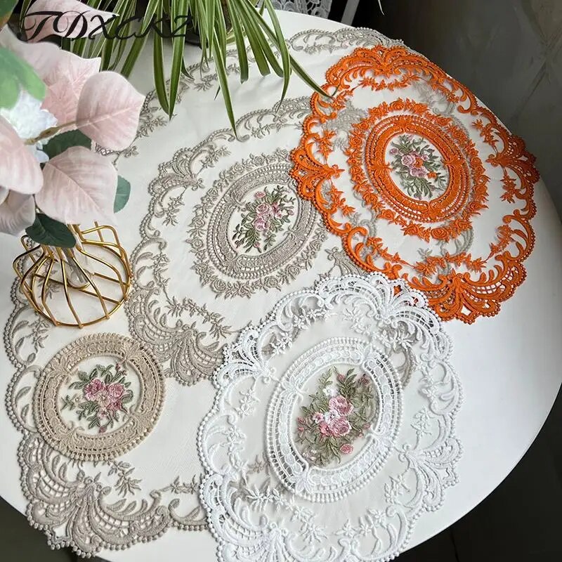 Dinning Table Cover Embroidered Table Cloth Elegant Round Lace Tablecloth Coffee Coasters Napkin Party Wedding Decoration