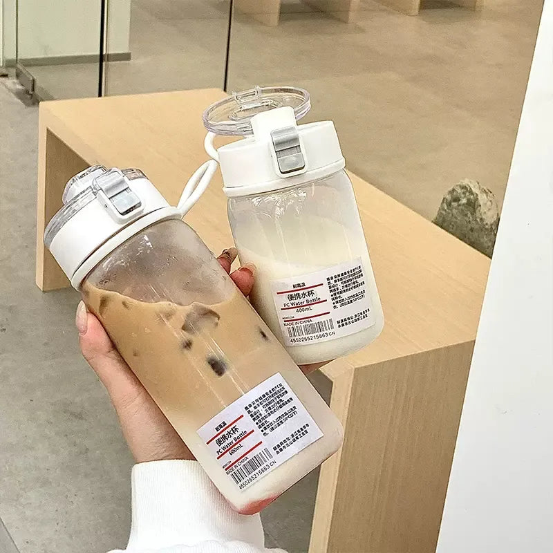 400ml 600ml Transparent Plastic Water Bottles with Time Scale Rope BPA Free Leakproof Drink Bottle Travel Drop-resistant Tea Cup