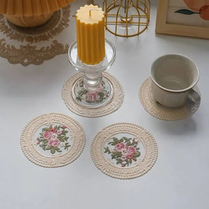 1Pc Dinning Lace Table Cover Embroidered Table Cloth Elegant Round Tablecloth Coffee Coasters Napkin Party Wedding Decoration