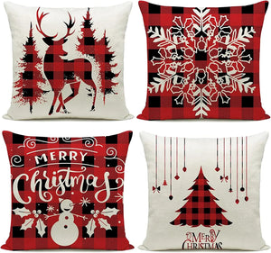 Christmas Decorations Pillow Covers 18x18 Inches Set of 4 Xmas Series Cushion Covers Pillow Custom Zippered Square Pillowcases