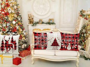 Christmas Decorations Pillow Covers 18x18 Inches Set of 4 Xmas Series Cushion Covers Pillow Custom Zippered Square Pillowcases