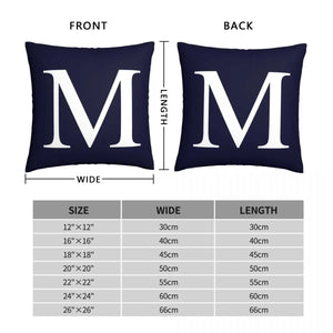 Navy Blue Basic Monogram M Pillowcase Polyester Linen Velvet Pattern Zip Decor Car Cushion Cover Wholesale