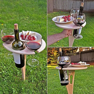 2022 New Portable Outdoor Wine Table Folding Outdoor Picnic Wine Table Wood Round Desktop Travel Beach Garden Furniture Sets