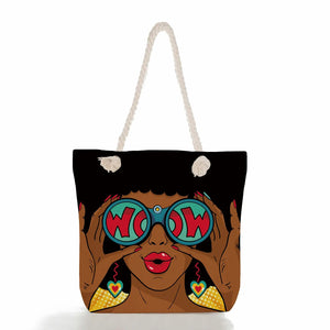 African Girl Painting Handbags Groceries Tote Bag Casual Foldable Eco Reusable Shopping Bag Women Shoulder Bags Travel Beach Bag