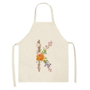 Floral monogram print kitchen apron Linen apron Sleeveless Household cleaning tool apron Male and female chef Cooking apron bib