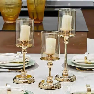 Luxury Classic Metal Candle Holders Vintage Golden Candlestick Home Decoration for Wedding Candelabra Crystal Candle Holder