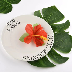 Tropical Monstera Palm Leaves Hibiscus Flower Hawaiian Luau Leaves Tropical Party Jungle Beach Table Decoration Wedding Birthday