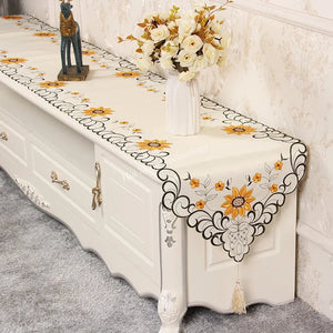 Table Runner For Dining Table Runners Wedding Polyester Table Flag Europe Embroidered Dresser Table Cover Flower Shoe Dust Cover