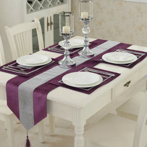 Modern Diamond Velvet Table Runner + 4 Dining Placemats Tablemats Home Decor Wedding Party Decoration NO CUSHION COVER