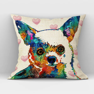 Watercolor Pug Dog Cushion Cover Heart Cute Home Decor Linen Pillow Case Decorative Car Sofa Throw Pillows Pillowcase