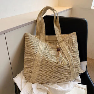 Elegant Ladies Straw Woven Handbag Women Holiday Beach Commute Casual Tote Top-Handle Bags Fashion Retro Shoulder Bags 2023