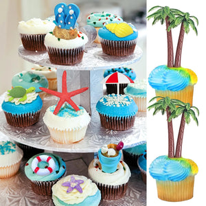 12pcs Summer Ocean Cake Toppers Set Beach Chair Cake Decoration Tropical Hawaiian Party Decorations Pool Party Birthday Supplies