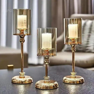 Luxury Classic Metal Candle Holders Vintage Golden Candlestick Home Decoration for Wedding Candelabra Crystal Candle Holder