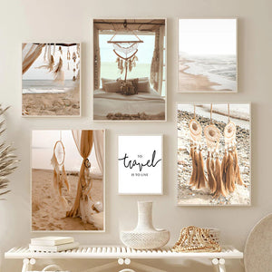 Boho Beach Themed Prints Pastel Coastal Poster Decor Wall Art Canvas Painitng Neutral Minimalist Landscape Pictures Room Decor