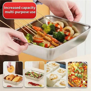 Food Storage Plates Dish Cake Buffet Organizer Stainless Steel Serving Tray With Lid Rectangle Kitchen Container Gadgets