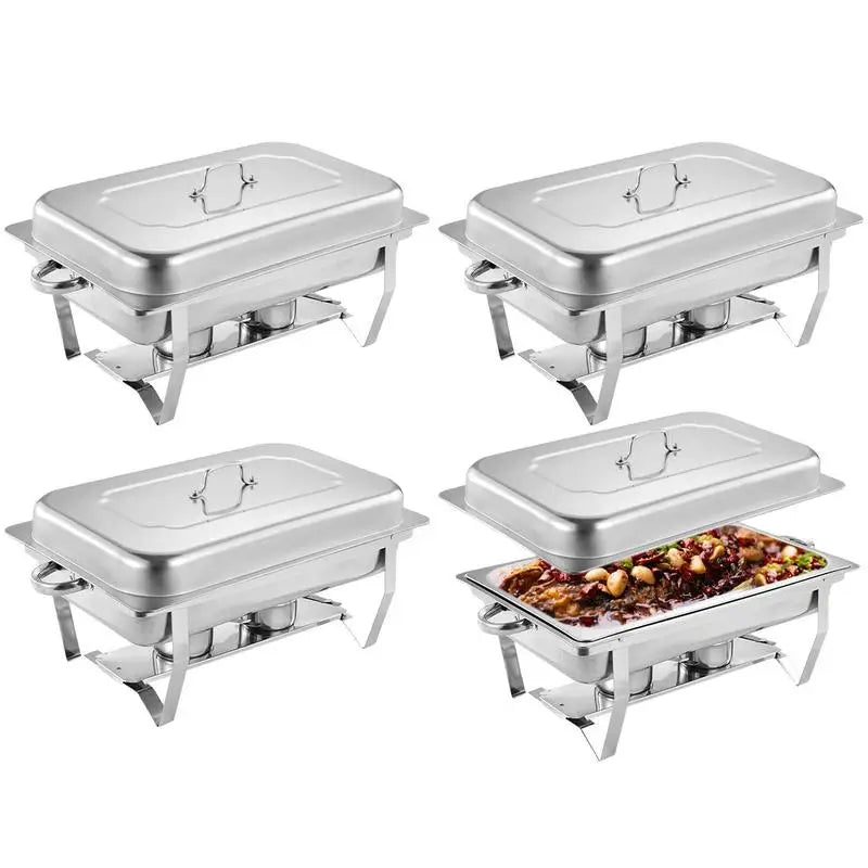 4 Pack Buffet Warmers Square Stainless Steel Food Heating Stove Dining Stove High-foot Chafing Dish Stove grilled fish plate