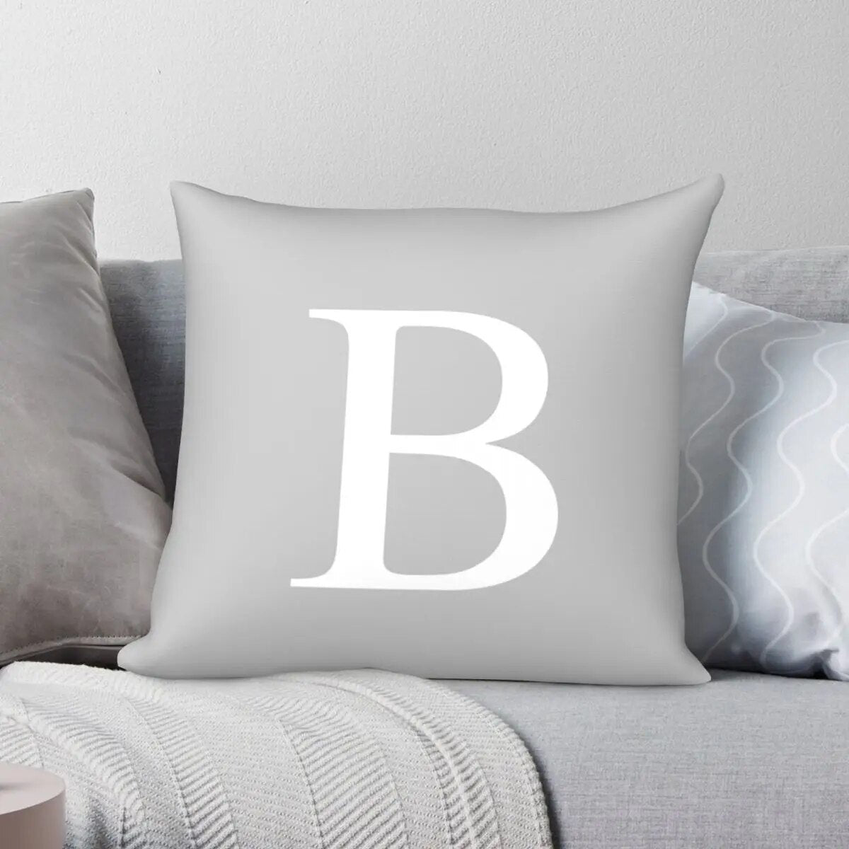 Silver Gray Basic Monogram B Square Pillowcase Polyester Linen Velvet Creative Zip Decor Throw Pillow Case Sofa Cushion Cover