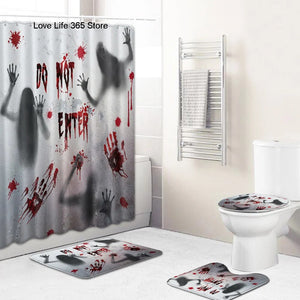 Halloween 3D Printed Horror Shower Curtain Polyester Waterproof Bathroom Floor Mat Carpet Toilet Set Accessories Mildew Proof