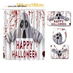 Halloween 3D Printed Horror Shower Curtain Polyester Waterproof Bathroom Floor Mat Carpet Toilet Set Accessories Mildew Proof