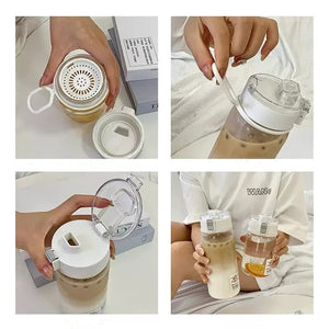 400ml 600ml Transparent Plastic Water Bottles with Time Scale Rope BPA Free Leakproof Drink Bottle Travel Drop-resistant Tea Cup