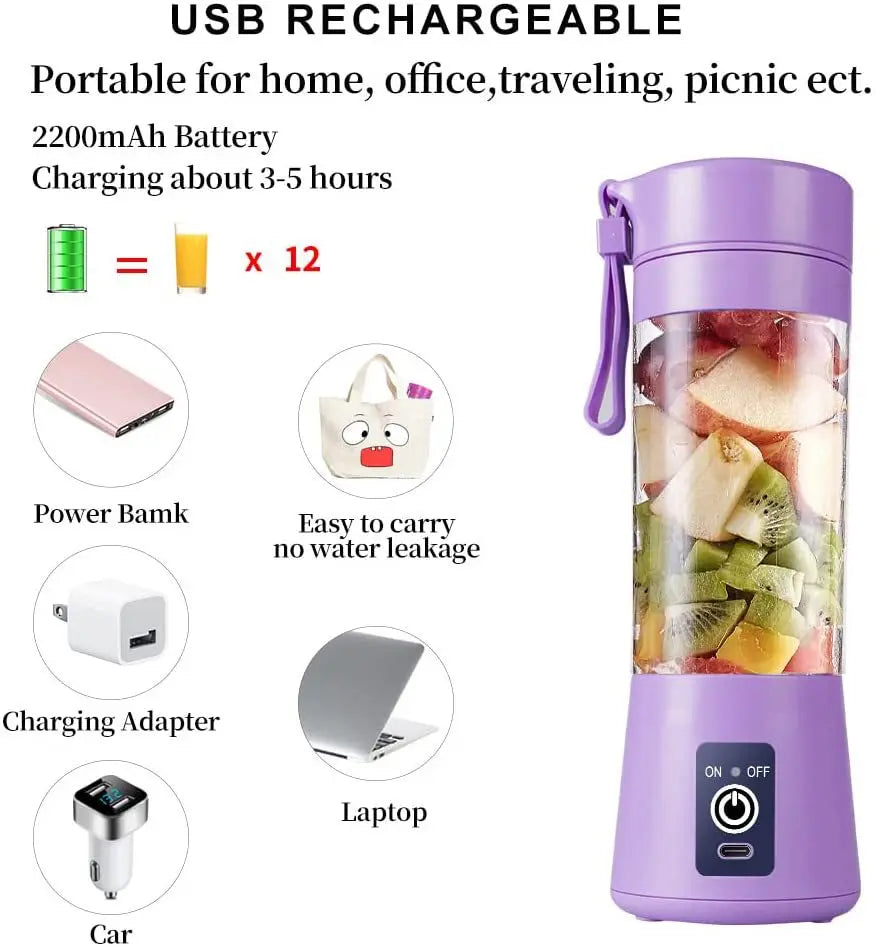 Portable Blender 600ML Electric Juicer Fruit Mixers 4000mAh USB  Rechargeable Smoothie Mini Blender Personal Juicer colorful