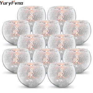 YuryFvna 6/12 Pcs Mercury Glass Candle Holders Votive Tealight Candlestick Wedding Centerpieces Parties Home Decoration Gift