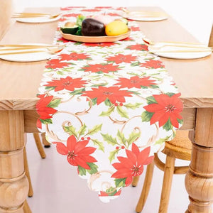 Holiday Dining Table Linen 13x72 Inches Tablecloth Christmas Snowflake Table Cover High-Definition Printing Easy Care Fabric