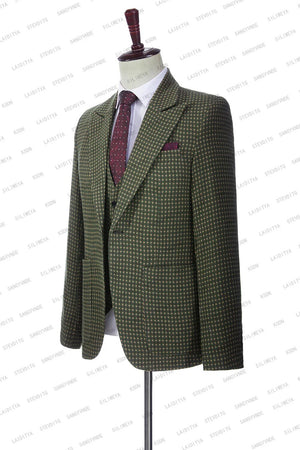 2023 New Groom Wedding Dress Summer Party High End Green Linen Yellow Red Dots Custom Slim Fit Men Suits 2 Pcs Set Jacket Pants