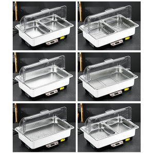 Multi design rust resistence stainless steel rectangle buffet table top steam food warmer display for catering