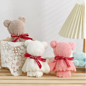 Coral Velvet Bunny Bear Plush Towel Cute Bear Doll Baby Towels Soft Absorbent Bath Face Hand Towel for Wedding Business Gifts