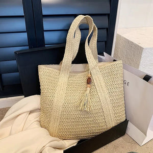 Elegant Ladies Straw Woven Handbag Women Holiday Beach Commute Casual Tote Top-Handle Bags Fashion Retro Shoulder Bags 2023