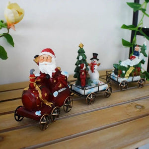 Train Set Figurines Resin Tabletop Santa Claus Figurines With Christmas Tree Collectible Cute Statue For Table Centerpiece