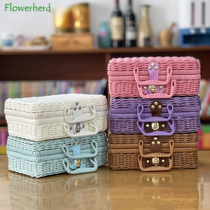 Woven Rattan Suitcase with Hand Gift Box Rattan Cosmetic Storage Box Wicker Rattan Picnic Laundry Baskets Home Storage Baskets