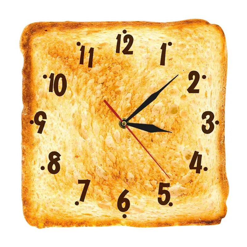 Gourmet Home Decor Realistic Toasted Bread Wall Clock Bakery Sign Bread Dining Room Wall Art Silent Quartz Kitchen Wall Clock