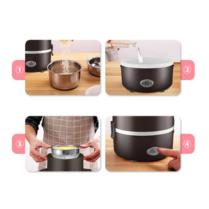 Home School Office Electric Heating Lunch Box Stainless Steel 220V EU Plug Mini Rice Cooker Multipurpose Food Warmer Container