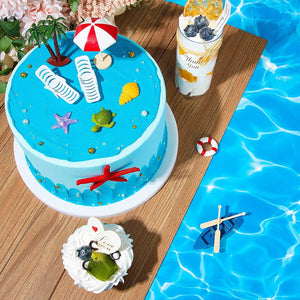 12pcs Summer Ocean Cake Toppers Set Beach Chair Cake Decoration Tropical Hawaiian Party Decorations Pool Party Birthday Supplies