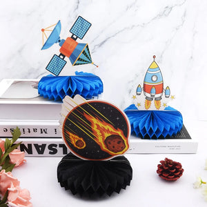 9pcs Cartoon Honeycomb Centerpiece Set Home Table Topper DIY Baby Shower Kids Planet Rocket Astronaut Space Themed Party Decor