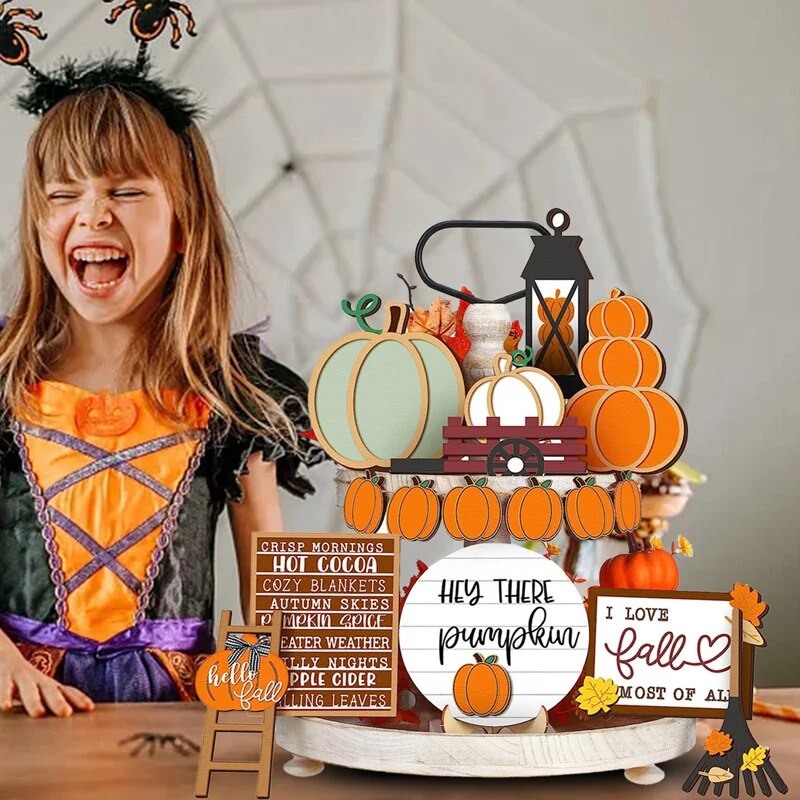 Halloween Set Chevron Board Tiered Tray Decor Cute Pumpkin Alphabet Broom Sign Farmhouse Fall Table Centerpieces