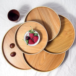 Japanese Style Round Tray Food Serving Plate Wood Snack Deseert Plate Teaboard Natural Tea Food Server Dishes Drink Platter WF