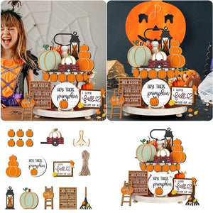 Halloween Set Chevron Board Tiered Tray Decor Cute Pumpkin Alphabet Broom Sign Farmhouse Fall Table Centerpieces