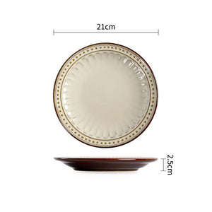 French Ceramic Plate Creative Floral Relief Western Steak Dish Retro Desktop Dinner Set Plates and Dishes  Kitchen Tableware