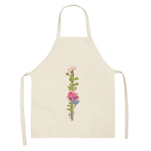 Floral monogram print kitchen apron Linen apron Sleeveless Household cleaning tool apron Male and female chef Cooking apron bib